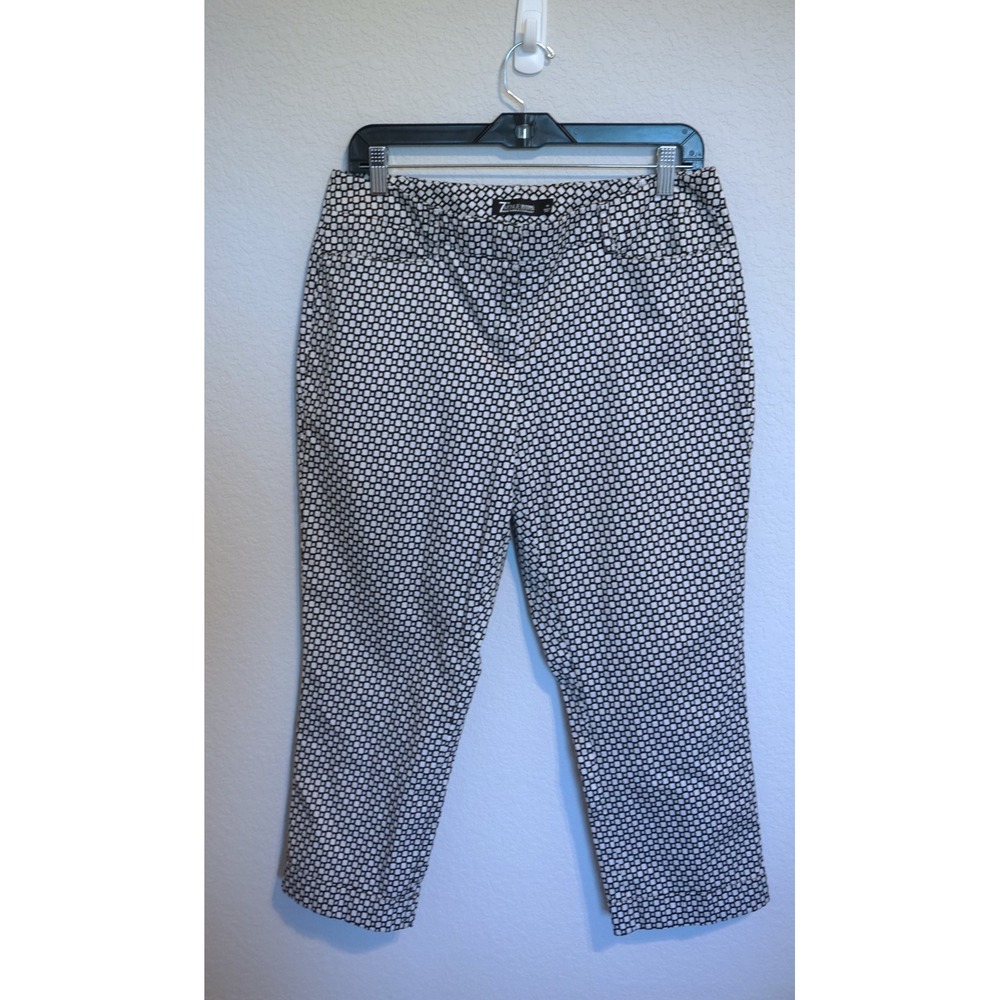 New York & Company 7th Avenue Black White Geometric Crop Pants 10 CN010016